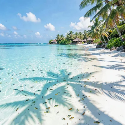 Lagoon turquoise light in Rarotonga, Small tropical fish visible through crystal