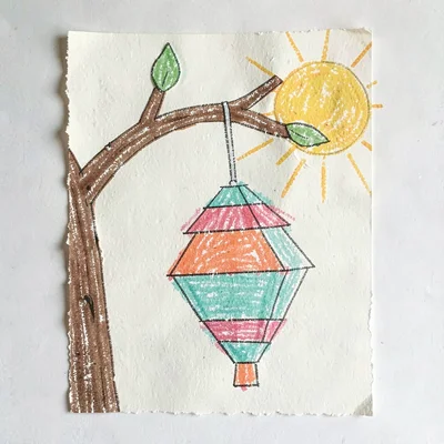 Vertical papercraft scene of a paper pinata hanging from a paper branch