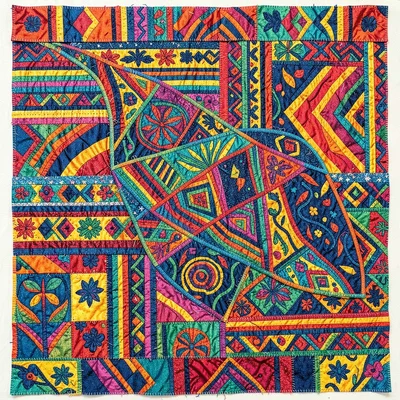 Panamanian mola textile illustration, a stingray gliding with body layer designs