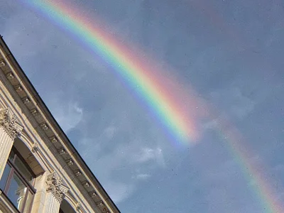 Architecture edge against sky rainbow