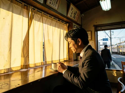 Salaryman at worn kissaten counter