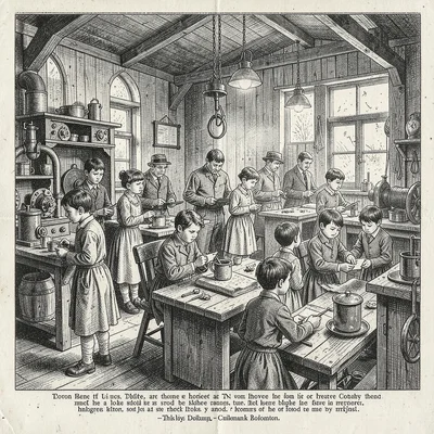 A factory interior with child workers