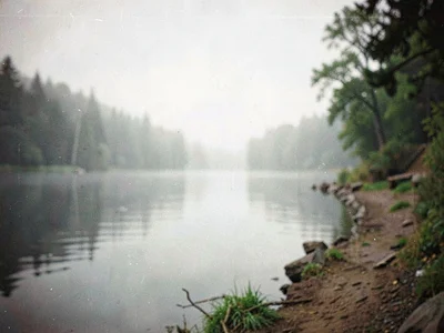 Lake shore soft with mist