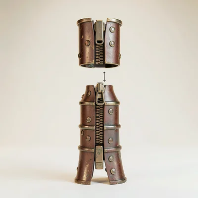 Vertical schematic of zipper end stop, slider, and pull stacked vertically