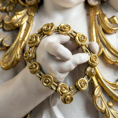 Baroque ornament fragment, Moravian gilt detail, Plaster angel hand holding gild