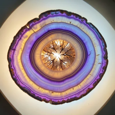Geode slice in school colors, purple and gold crystal layers, achievement minera
