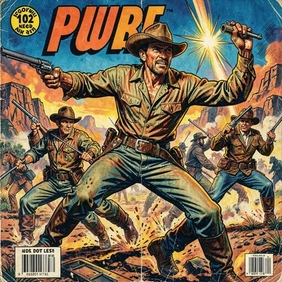 A cowboy outgunning bandits