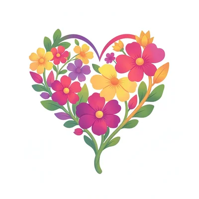 Morphing vector illustration, heart morphing into flowers , smooth vector gradie