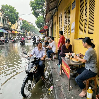 Egg coffee preparation at Hanoi sidewalk stall
