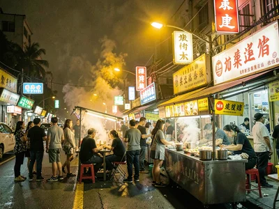 Night market steam neon