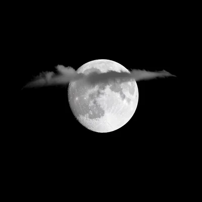 A full moon with a single thin cloud passing across, rest pure black void