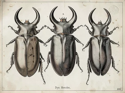 Rhinoceros beetle specimen illustration