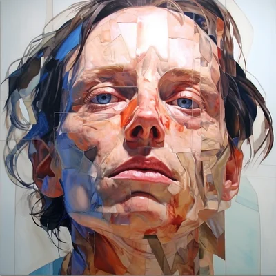 Painting portrait by Jenny Saville. sad person