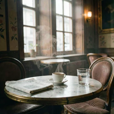 Humid atmospheric scene, Central European grandeur, Coffee house interior with m