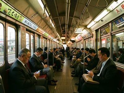Morning commuter train interior