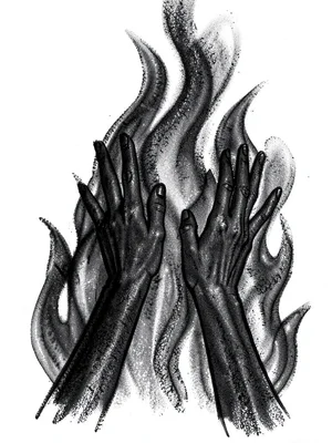 Hands reaching from flames