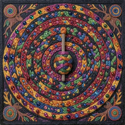 Coiled rattlesnake — body filling circular composition, rattle at center
