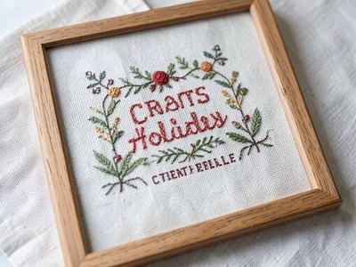 Cross-stitch sampler with holiday greeting, traditional design, framed