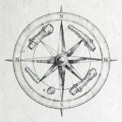 compass rose with fossil motifs, no text