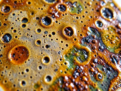 Glaze pinholing defect, tiny volcanic craters in glaze surface where gas escaped