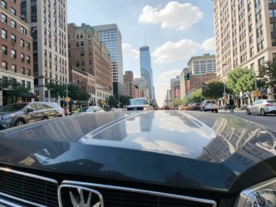 Car hood cityscape
