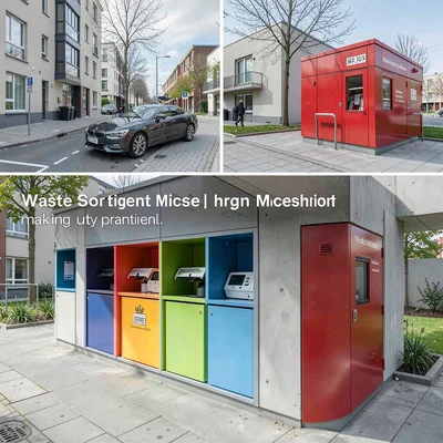 Danish design infrastructure, hygge mechanics, Waste sorting station with color-