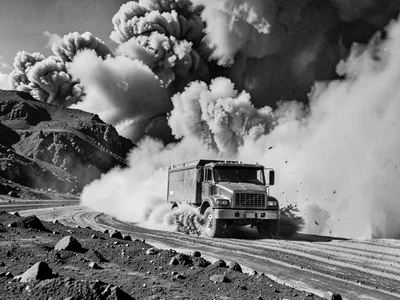 Vehicle driving through ash fall