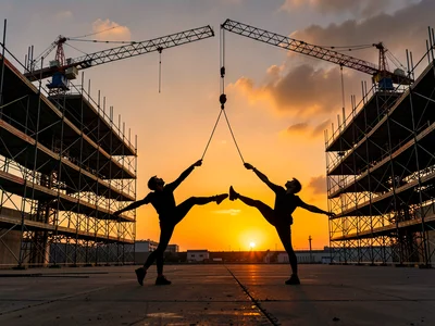 Pas de Deux Cranes — Two Arms at Dusk