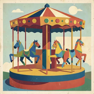 Retro carousel with geometric horses