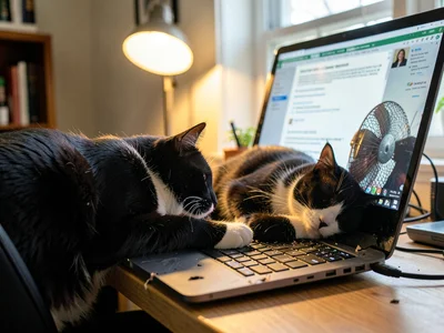 Tuxedo Cat Asleep on Laptop
