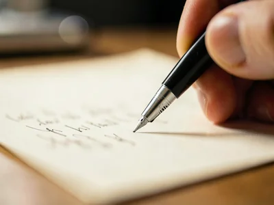 Pen tip writing on paper, desk dissolved