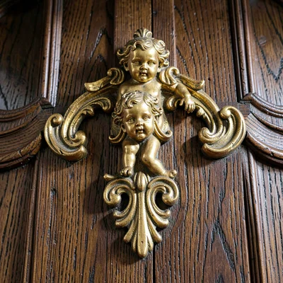 Baroque ornament fragment, Moravian gilt detail, Confessional booth woodwork, sc