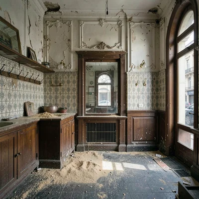 Buenos Aires faded grandeur, belle époque decay, A butcher shop with original ti
