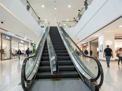 Escalators in minimalist mall