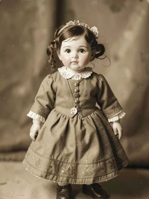 Child's toy from the 1800s - porcelain doll with human hair - daguerreotype proc