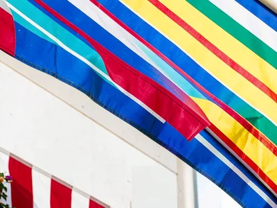 Awning stripes creating rhythm