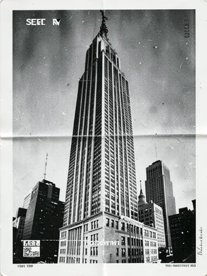 A magazine photo of a skyscraper cut and rearranged, then photocopied until the 