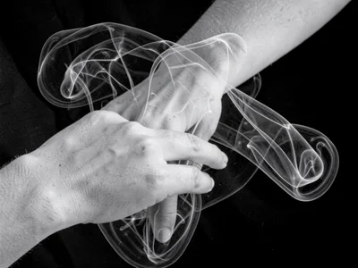 Air current patterns around moving hand visible