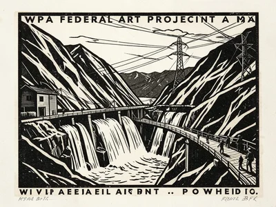 A dam and hydroelectric facility carved into a mountain gorge, water cascading t