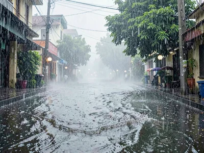 Rain creating river in street