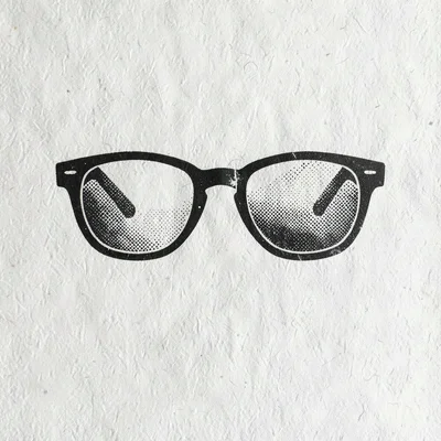 Two-color riso design of halftone glasses against a textured paper background, b