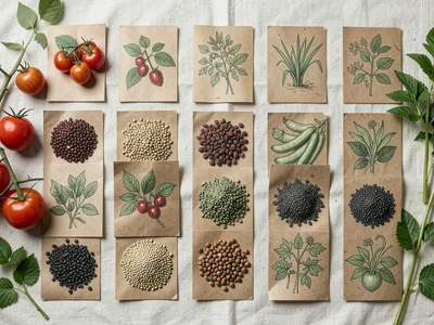 Heirloom Seed Packet Grid on Linen