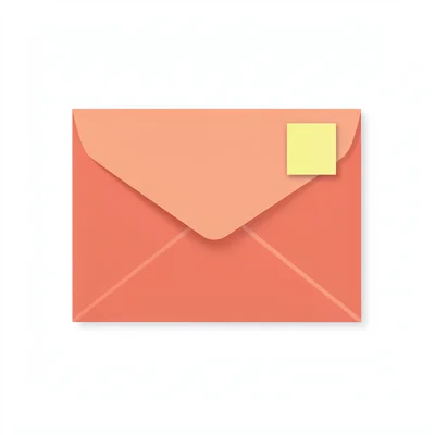 small geometric envelope-with-stamp abstract — coral envelope with a small butte