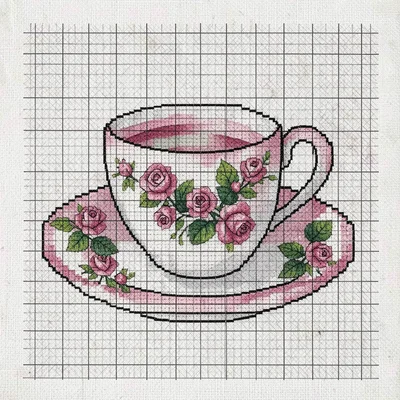Cross-stitch rose teacup