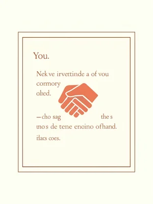 Brand quote-card composition with a thin frame and an abstract clasped-hands sym