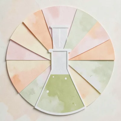 Vector fan of beaker wedges radiating outward, peach and pistachio, soft halfton