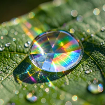 Macro of spectral dispersion through a water droplet acting as natural prism, si