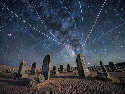 Trails over standing stones ancient modern