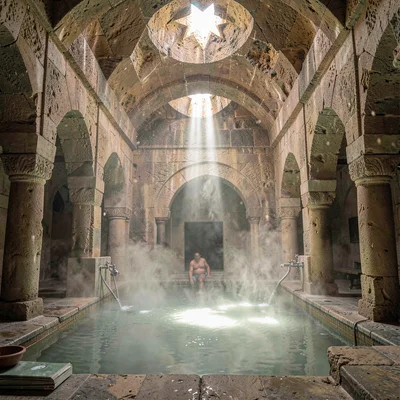 Historic medina photography, labyrinthine old city, The interior of a public bat