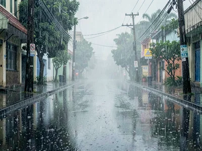 Empty street heavy monsoon